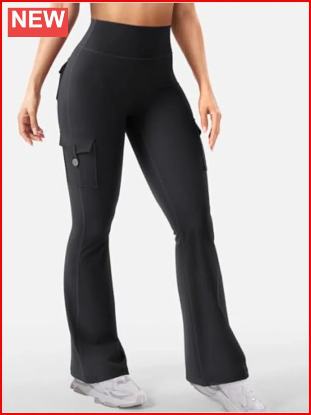 High Waisted Flare Leggings with Pockets Hidden Scrunch No Front Seam